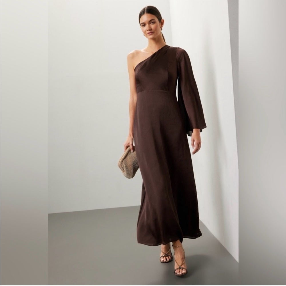 Sachin + Babi One-Shoulder Chocolate Brown Maxi Dress Keely Gown
